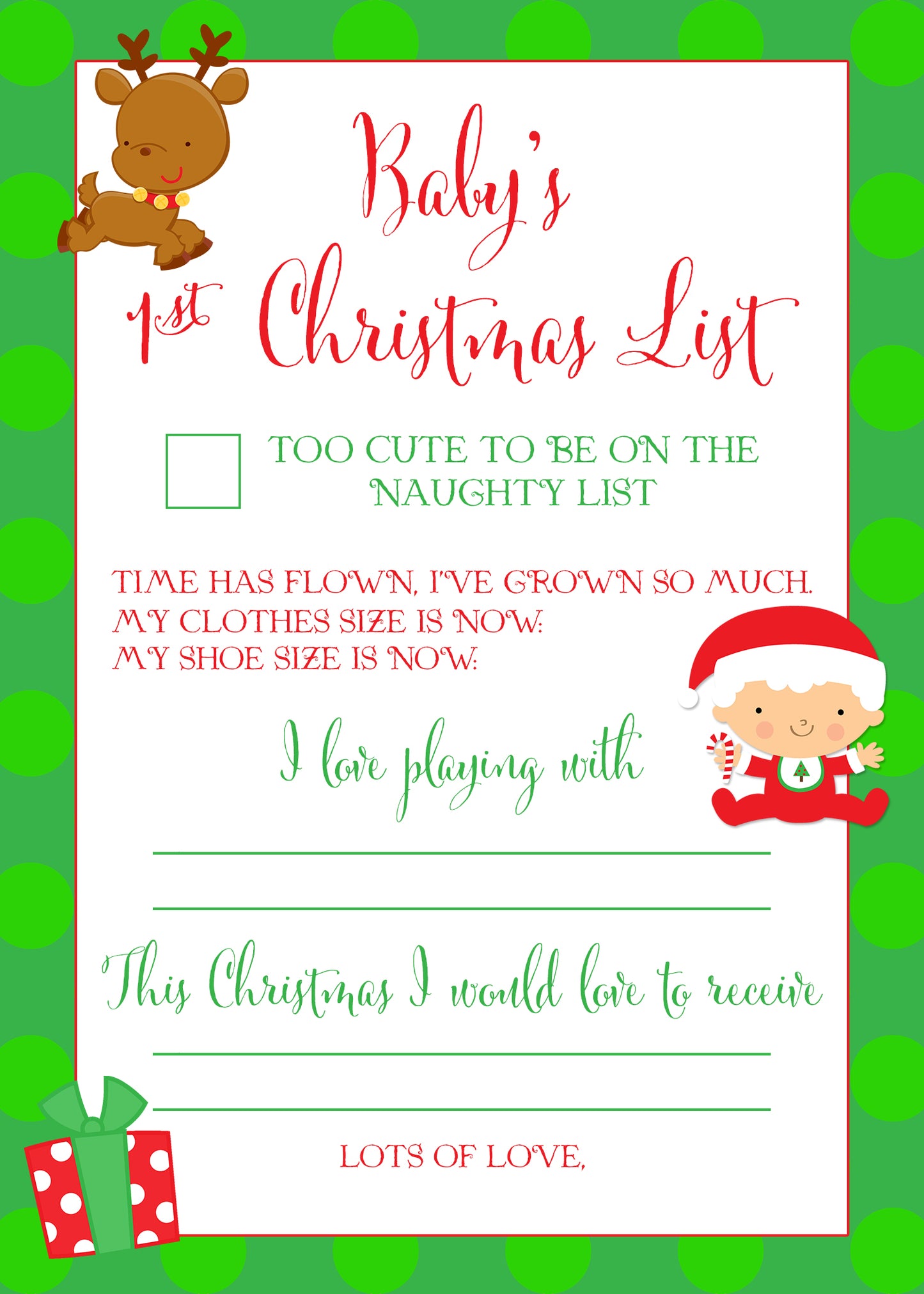 Printable Baby's 1st Christmas List.