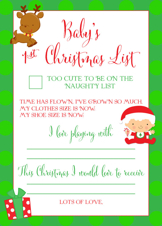 Printable Baby's 1st Christmas List.