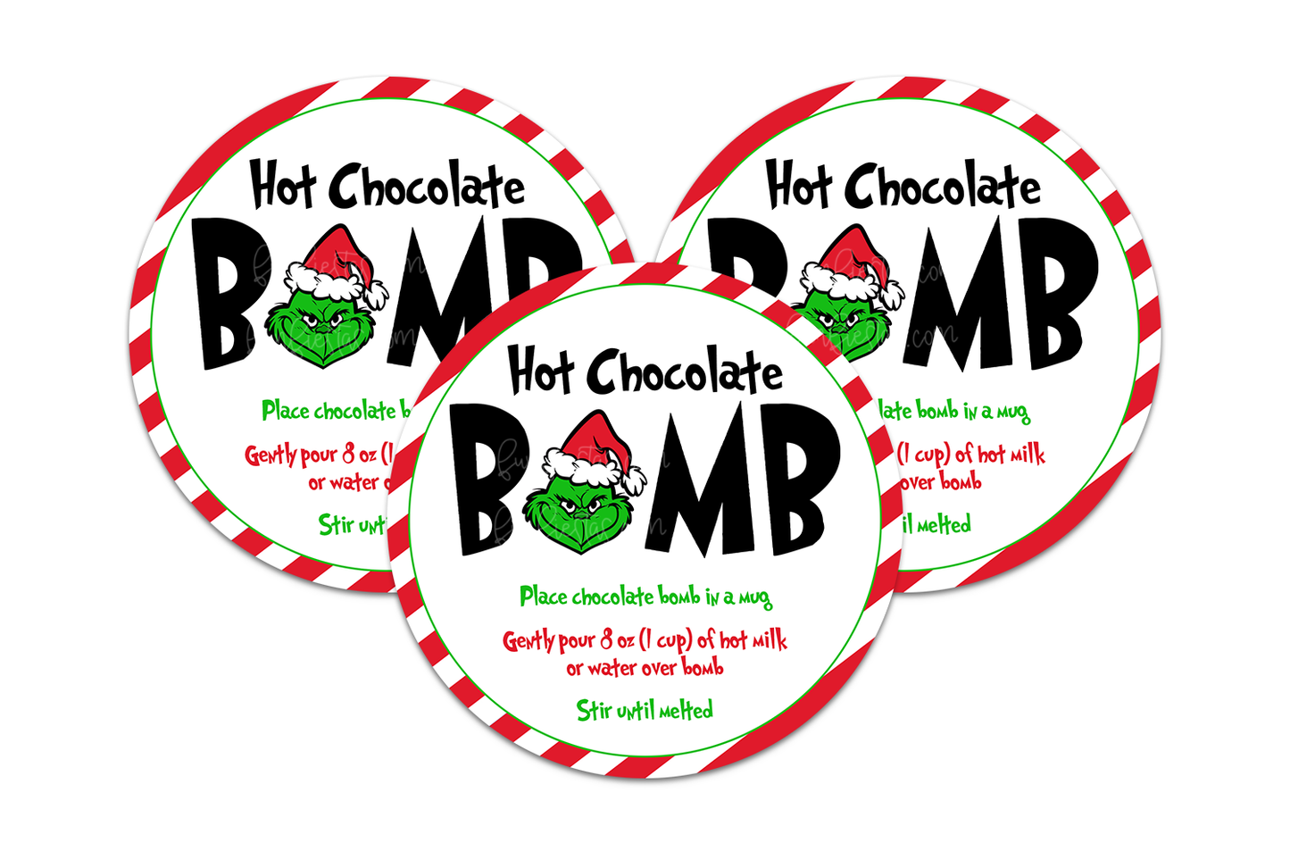 Grinch Hot Chocolate Bomb Printable Stickers - Labels - Tags